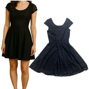 Xhilaration Black Geometric Lace Fit and Flare Skater Dress Size XS